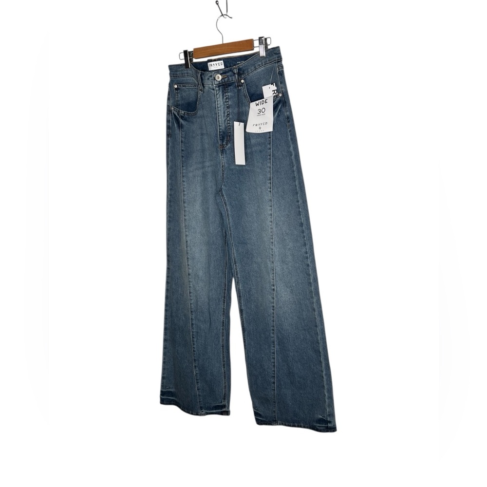 Frayed Seamed Wide Legs Stylish Women's Jeans - Picture 5 of 16